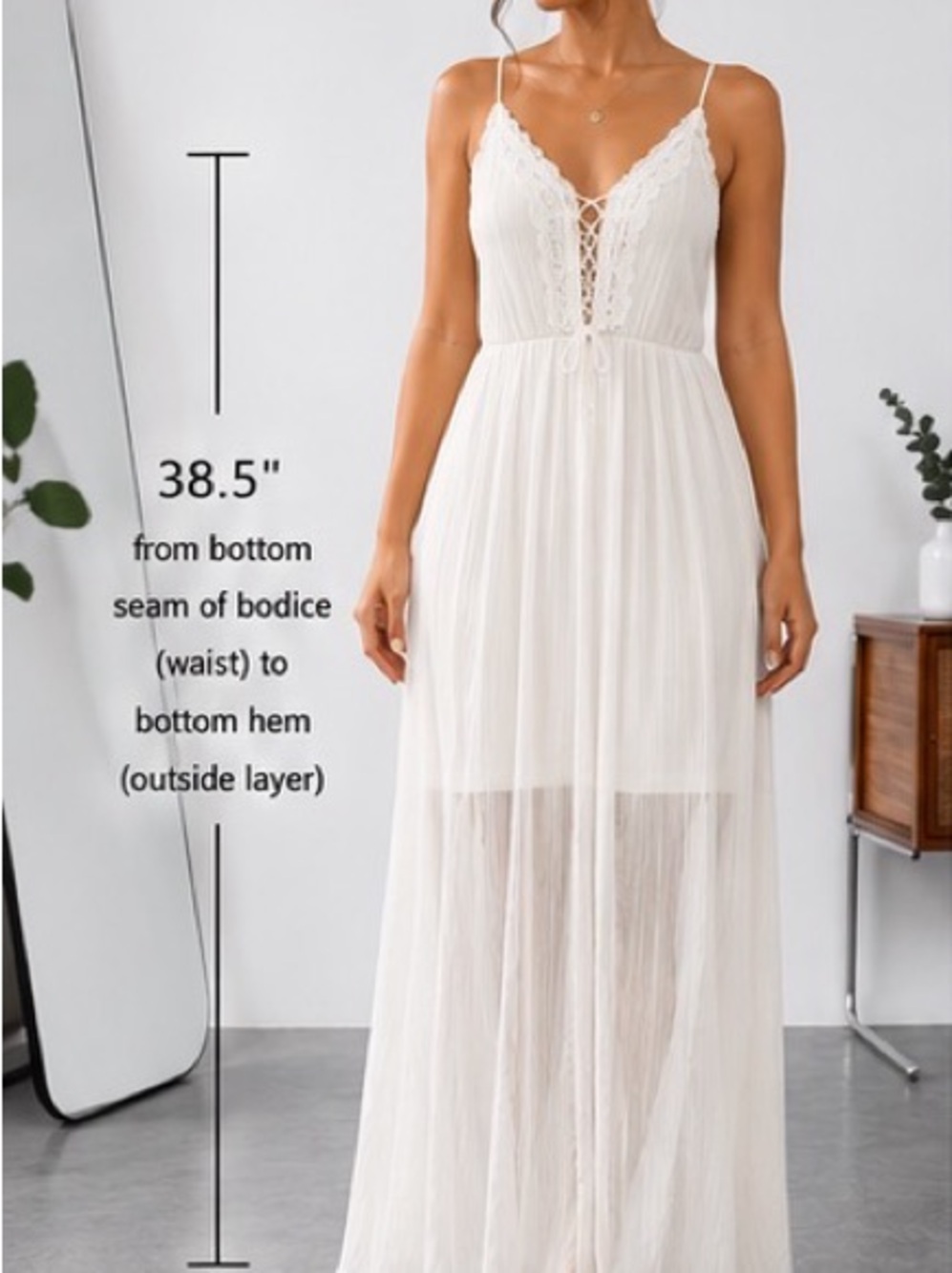 Sheer Lace-Up Maxi Dress in Ivory